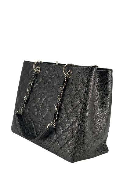 CHANEL - Black Caviar Quilted Grand Shopping Tote GST Sliver Hardware