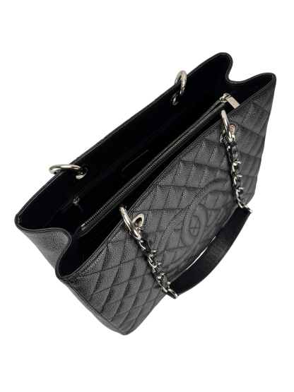 CHANEL - Black Caviar Quilted Grand Shopping Tote GST Sliver Hardware