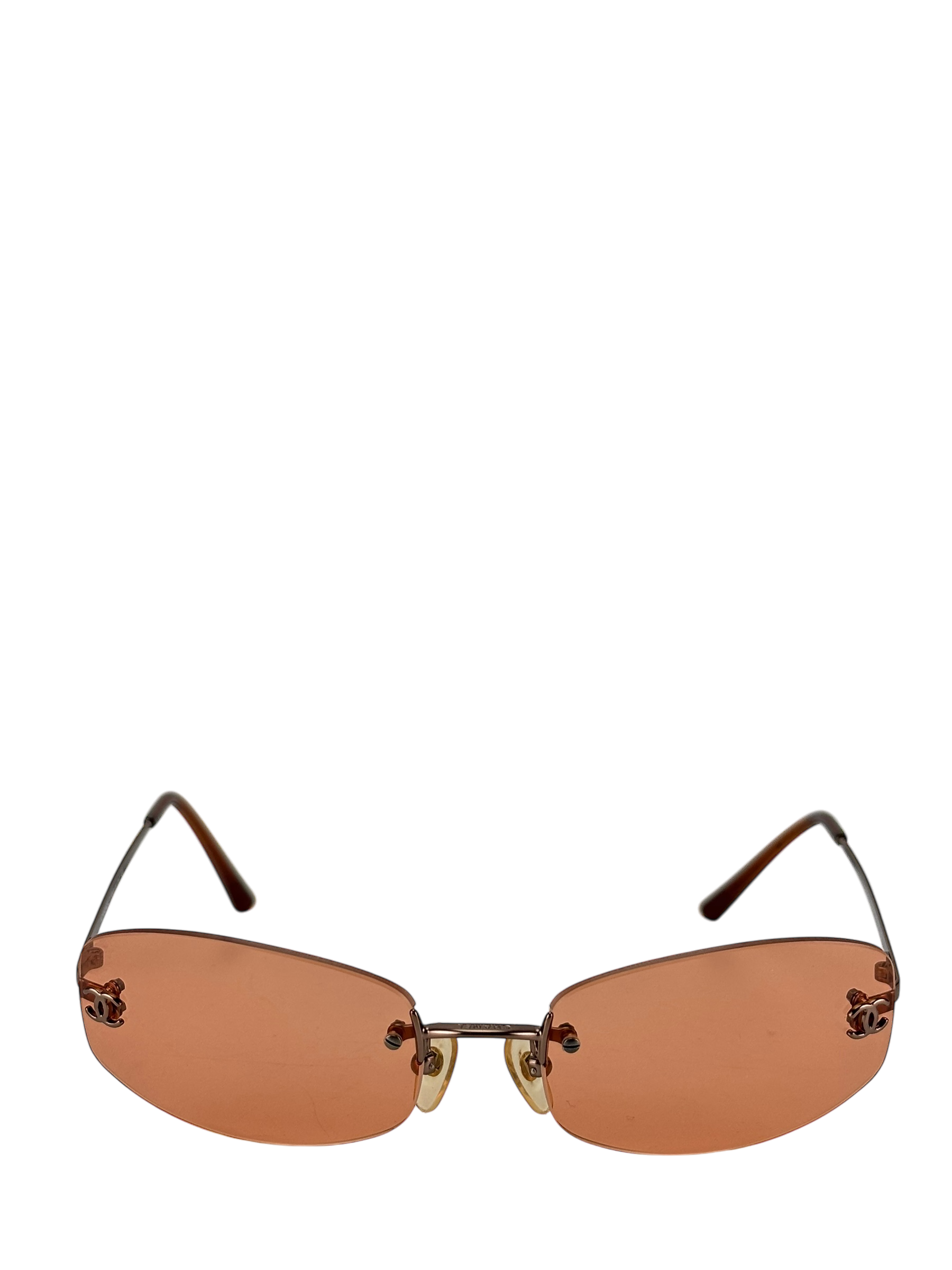 CHANEL - Orange Rectangular Tinted Rimless Sunglasses
