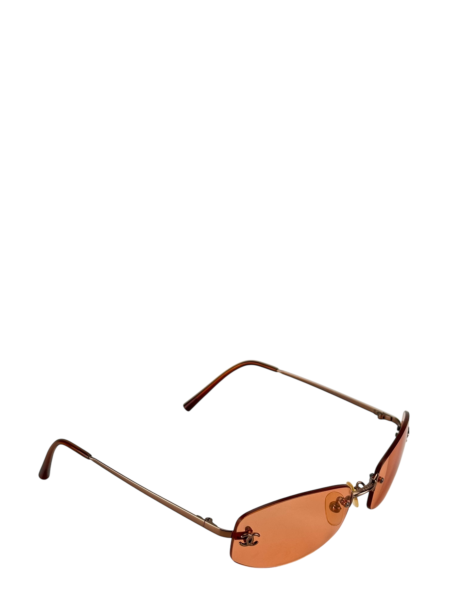 CHANEL - Orange Rectangular Tinted Rimless Sunglasses