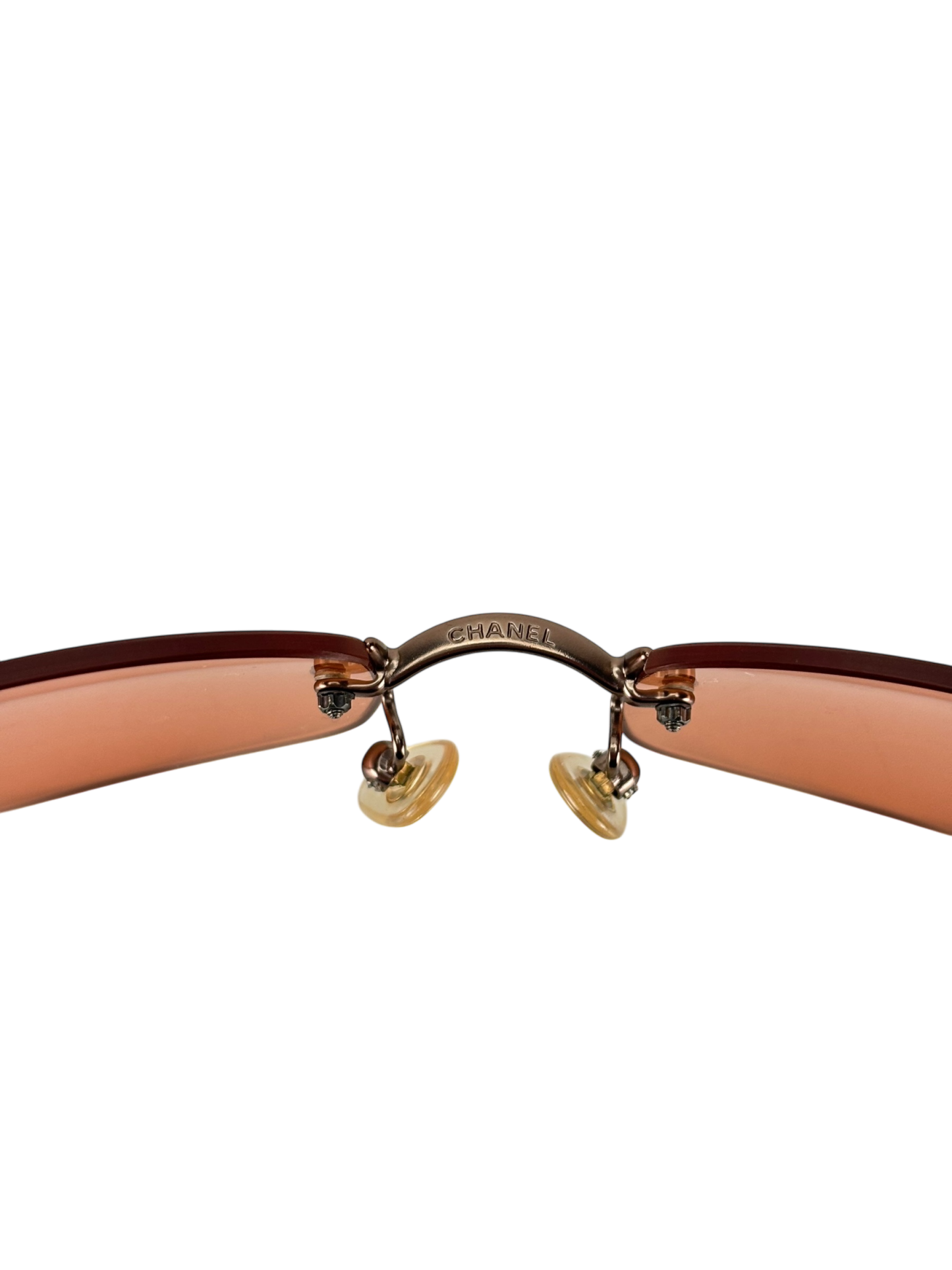 CHANEL - Orange Rectangular Tinted Rimless Sunglasses