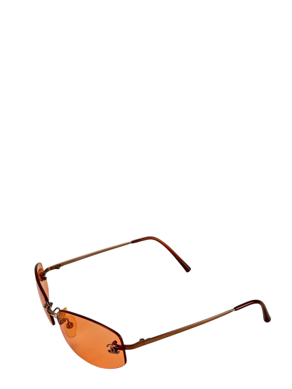 CHANEL - Orange Rectangular Tinted Rimless Sunglasses