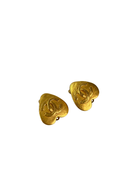 CHANEL - Gold Coco Mark Heart Clip On 95P Earrings 
