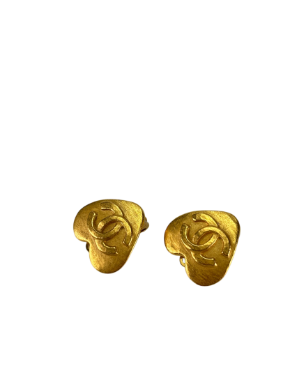 CHANEL - Gold Coco Mark Heart Clip On 95P Earrings 