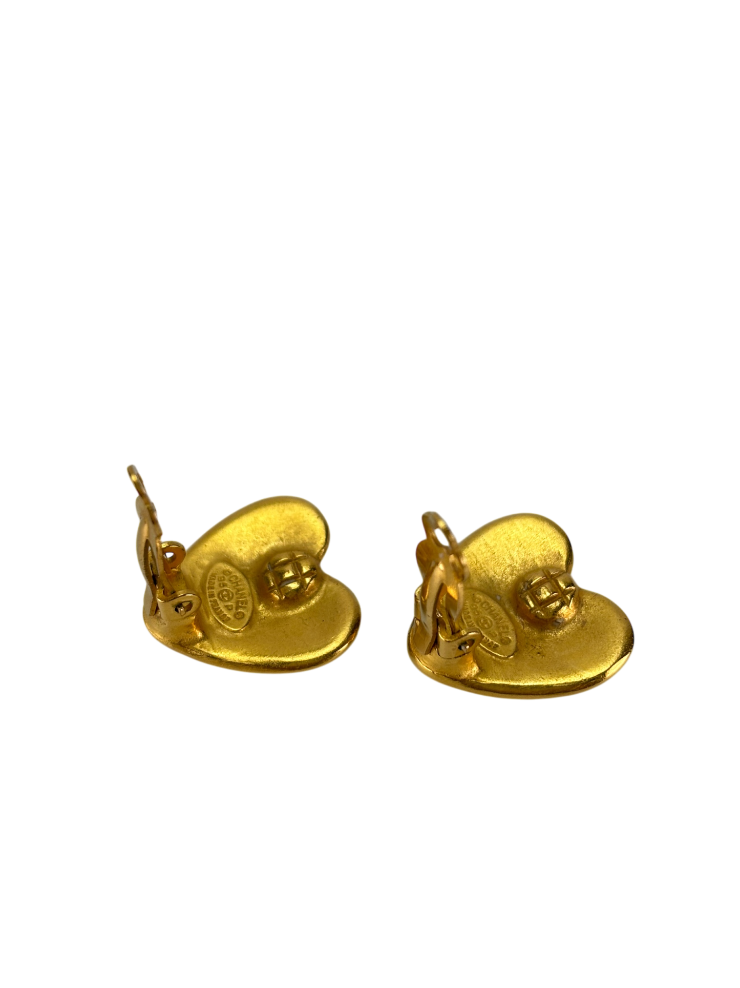 CHANEL - Gold Coco Mark Heart Clip On 95P Earrings 
