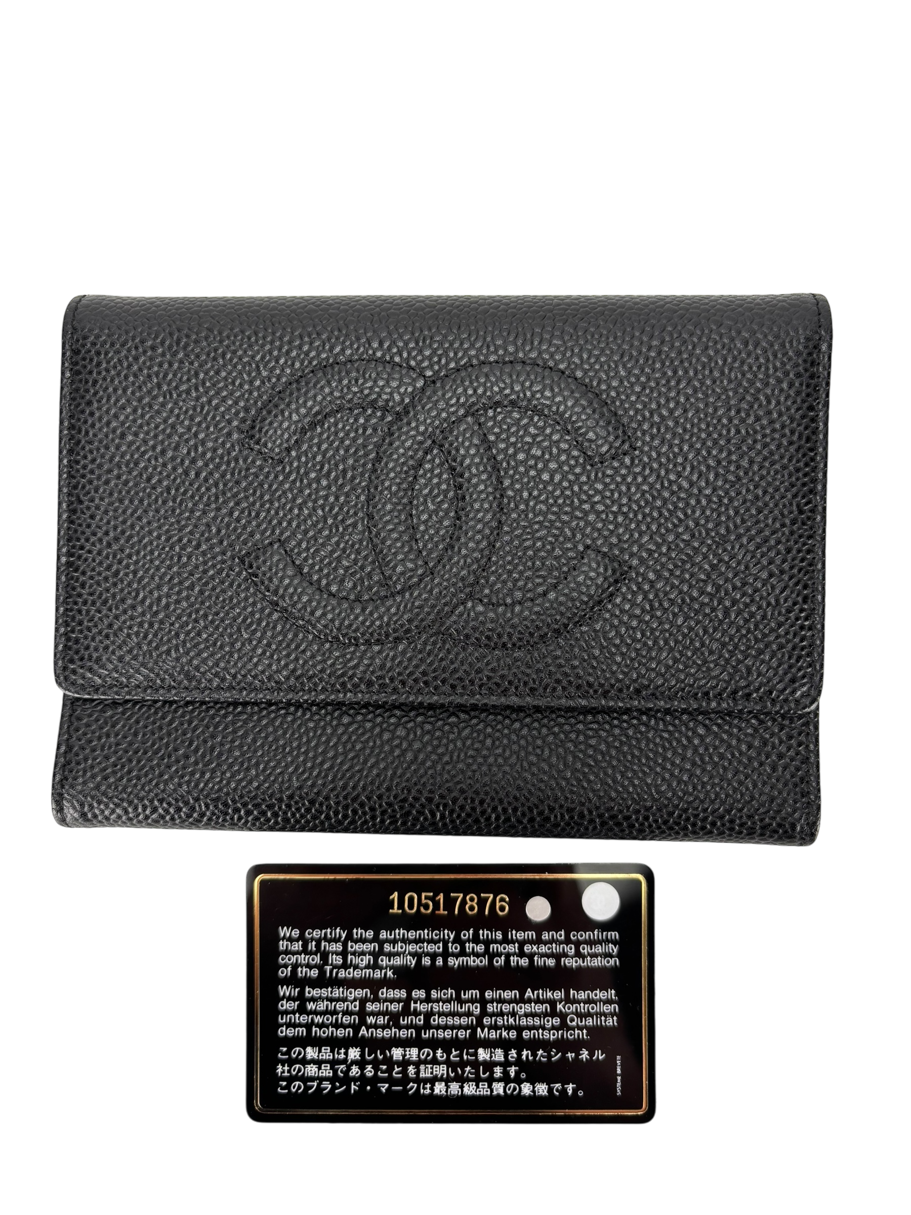 CHANEL - Black Caviar Leather Tri-Fold Wallet