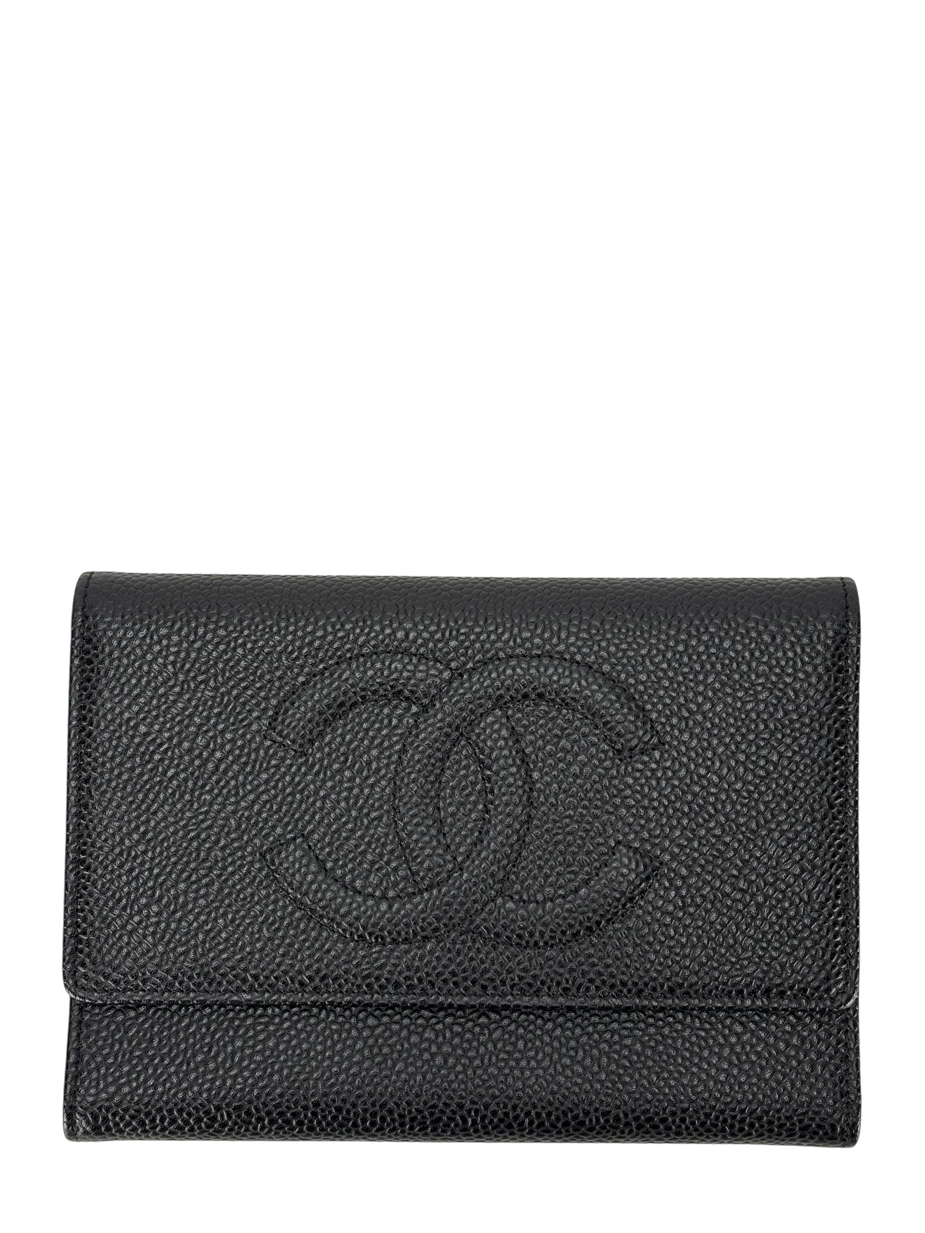 CHANEL - Black Caviar Leather Tri-Fold Wallet