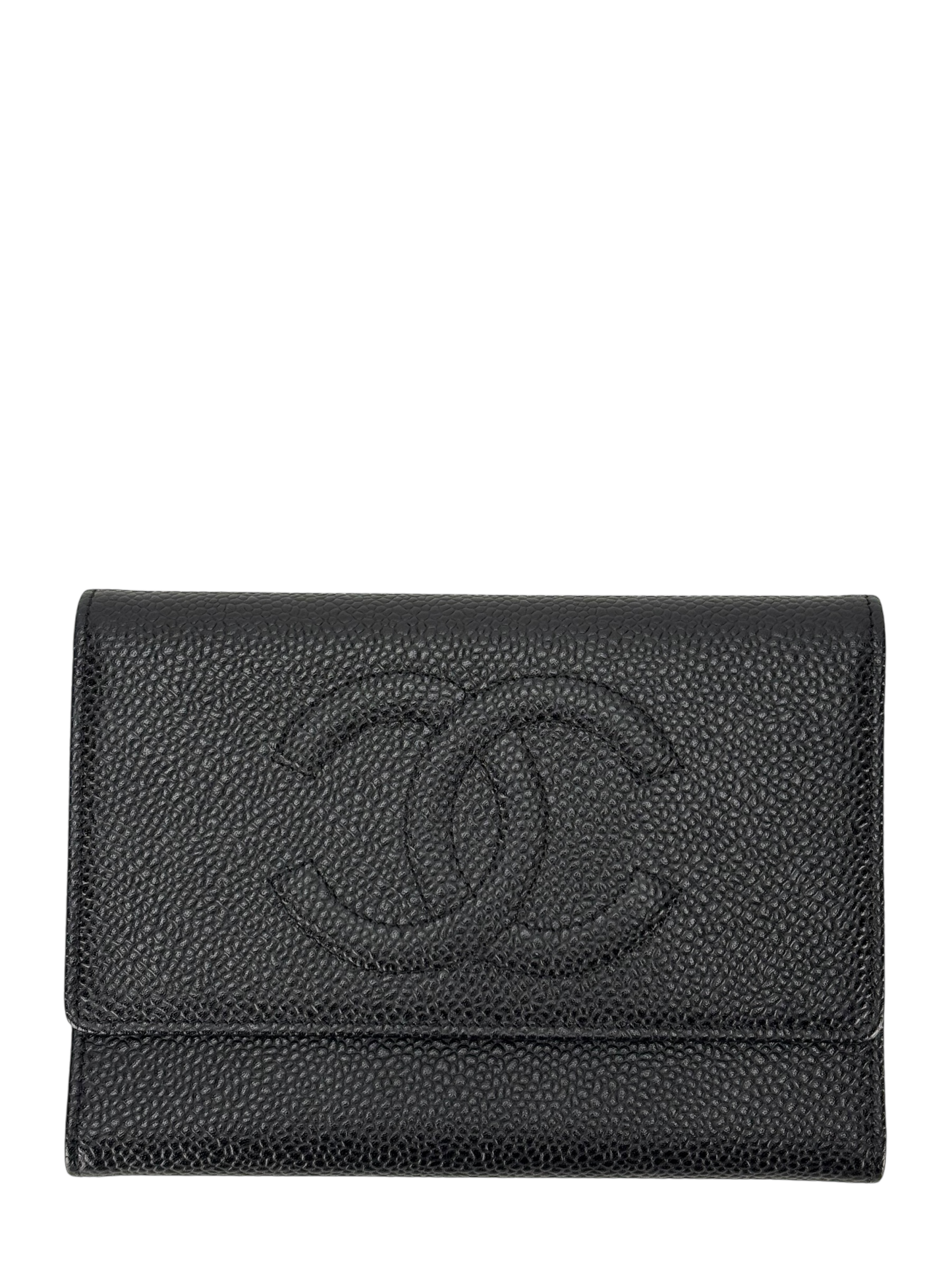 CHANEL - Black Caviar Leather Tri-Fold Wallet