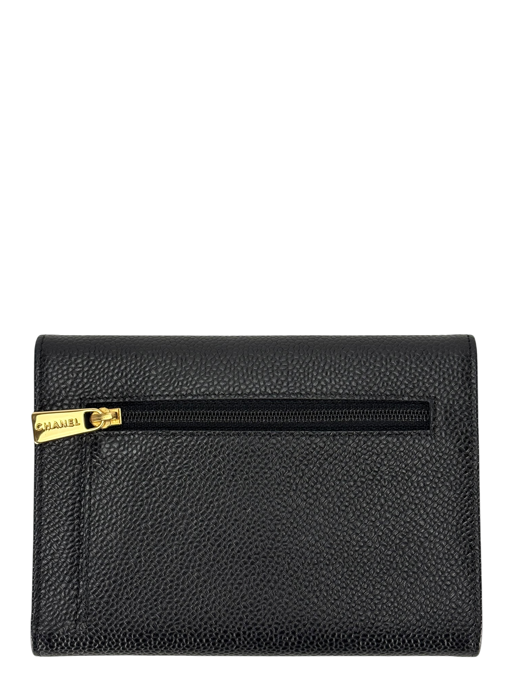 CHANEL - Black Caviar Leather Tri-Fold Wallet