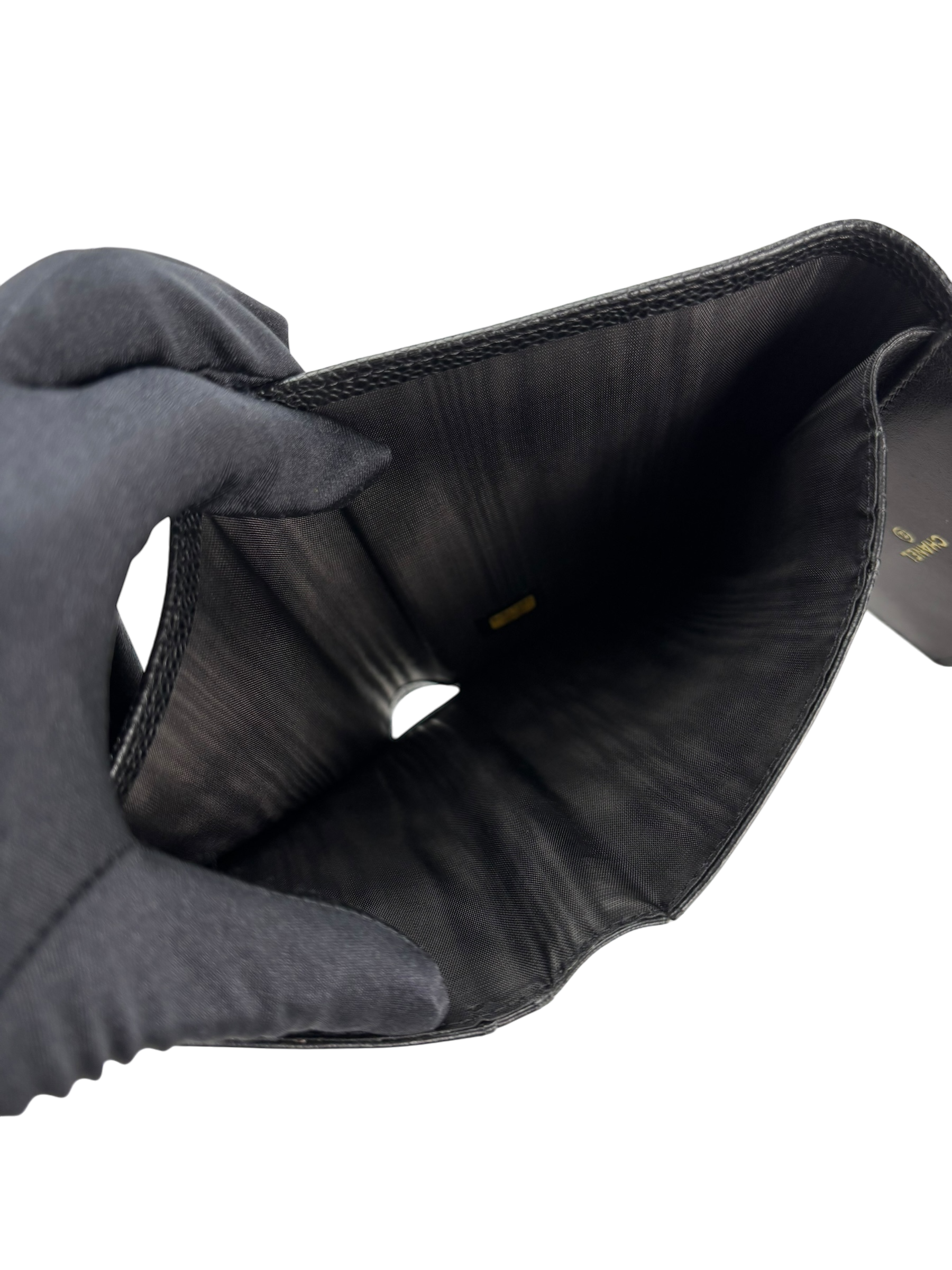 CHANEL - Black Caviar Leather Tri-Fold Wallet