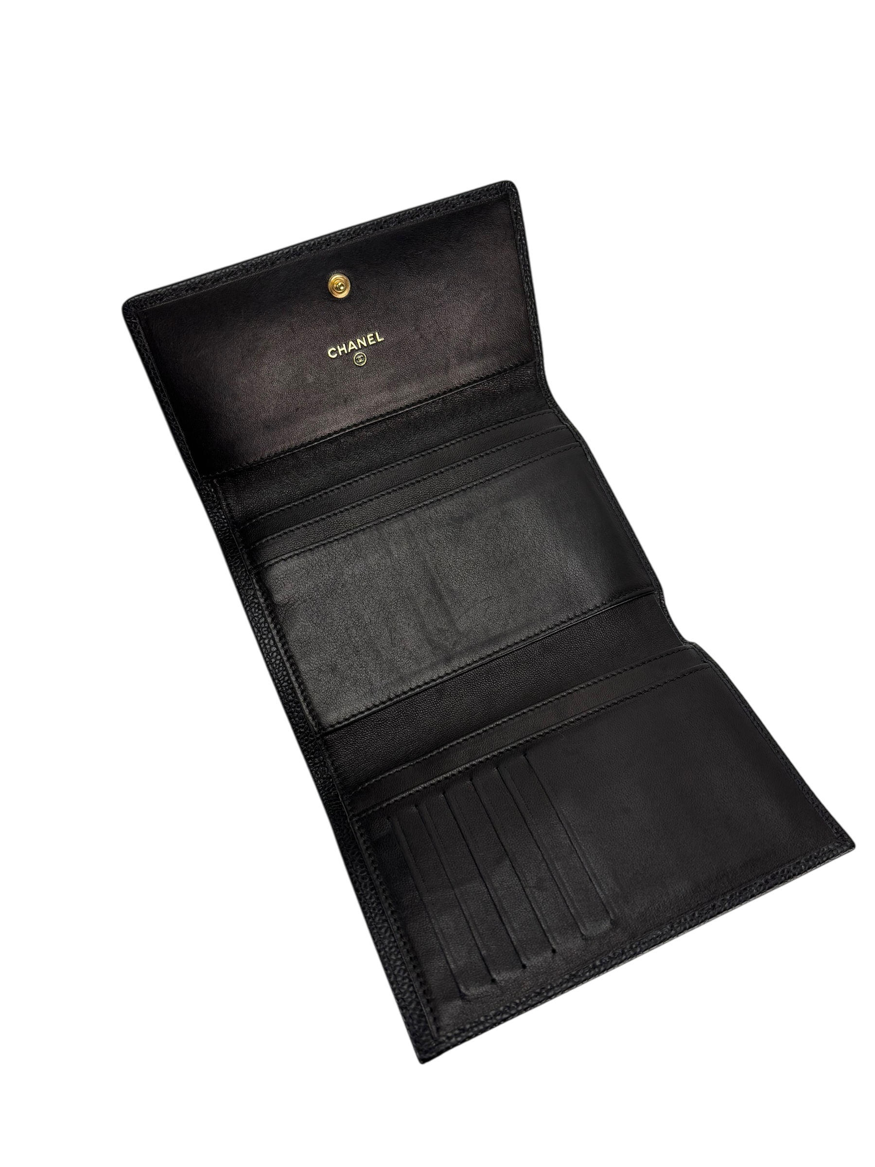 CHANEL - Black Caviar Leather Tri-Fold Wallet