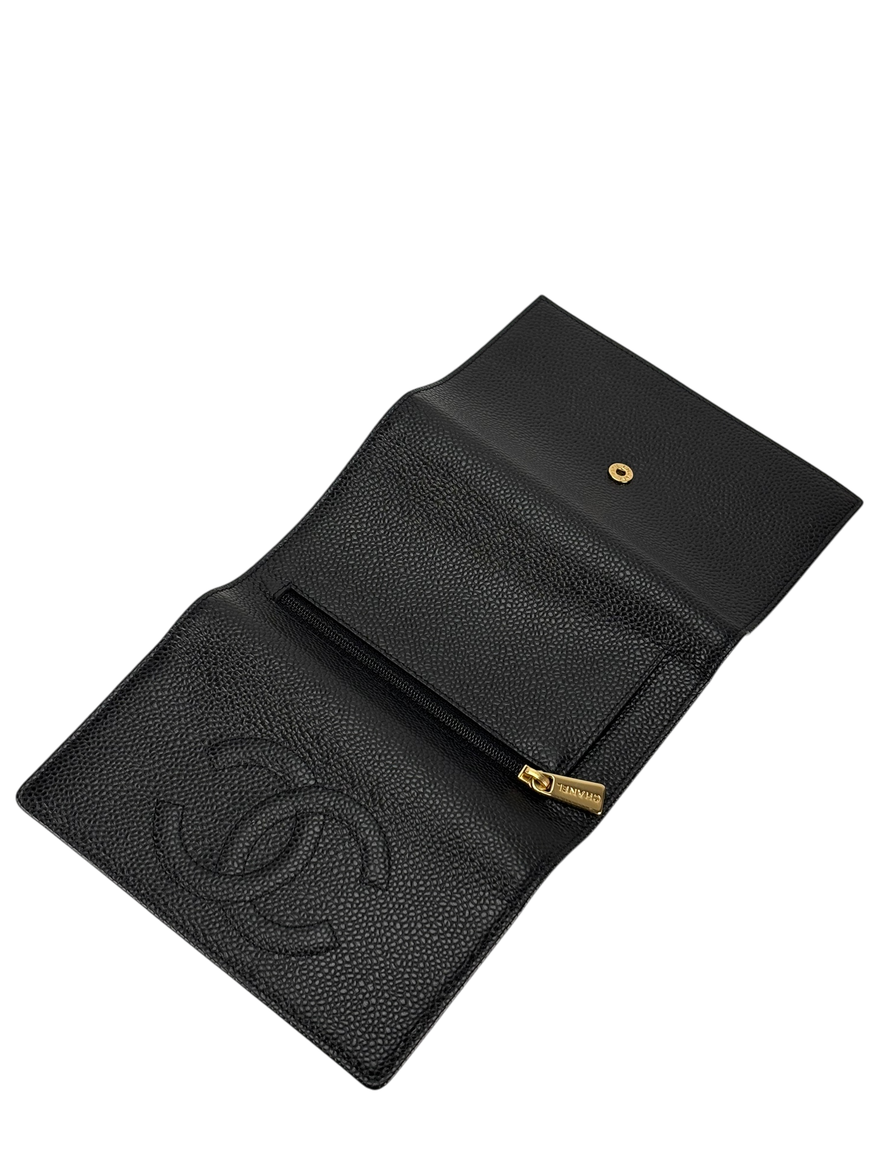CHANEL - Black Caviar Leather Tri-Fold Wallet