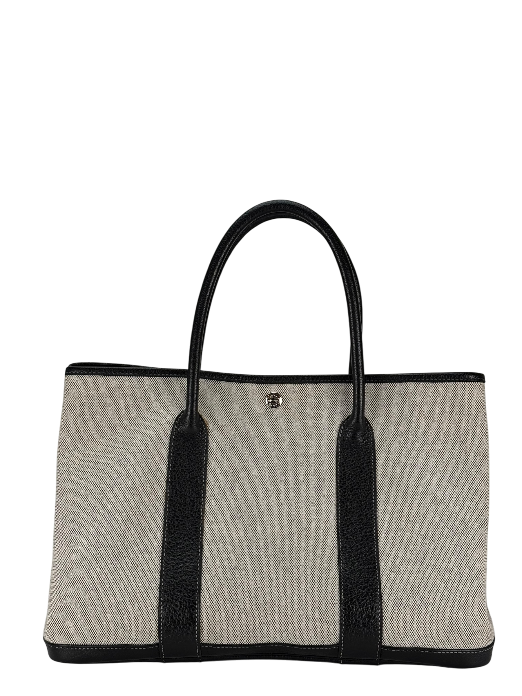 HERMES -  Garden Party 36 Grey Black Canvas Toile 