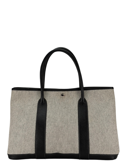 HERMES -  Garden Party 36 Grey Black Canvas Toile 