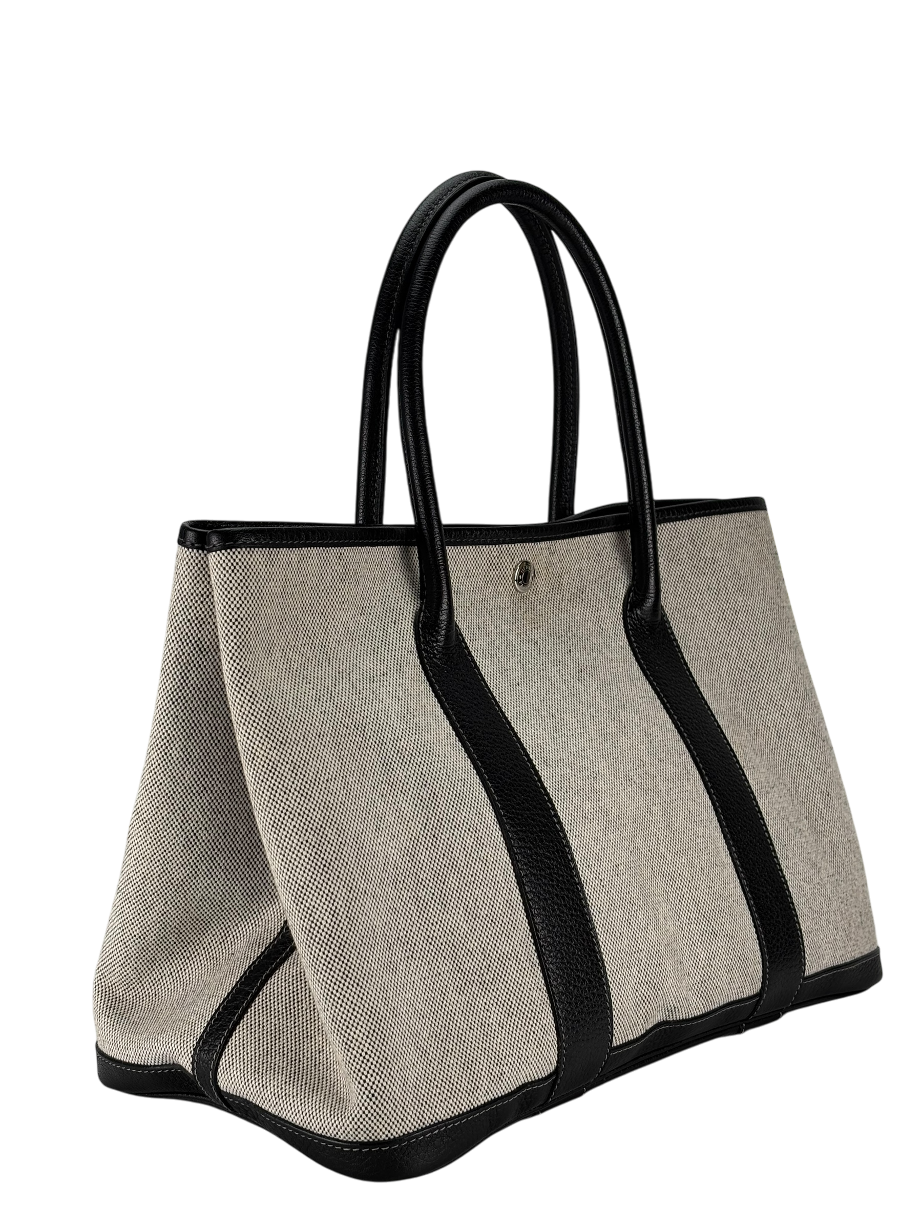 HERMES -  Garden Party 36 Grey Black Canvas Toile 