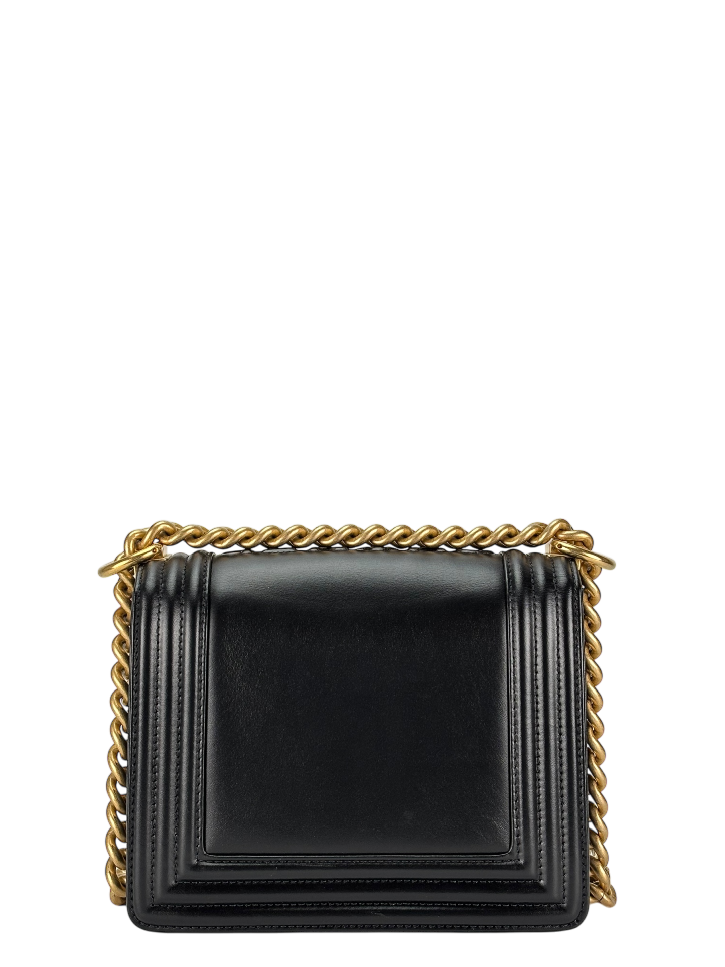 CHANEL -  Small Boy Flap Bag Black Lambskin Metal Gold