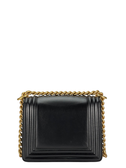 CHANEL -  Small Boy Flap Bag Black Lambskin Metal Gold