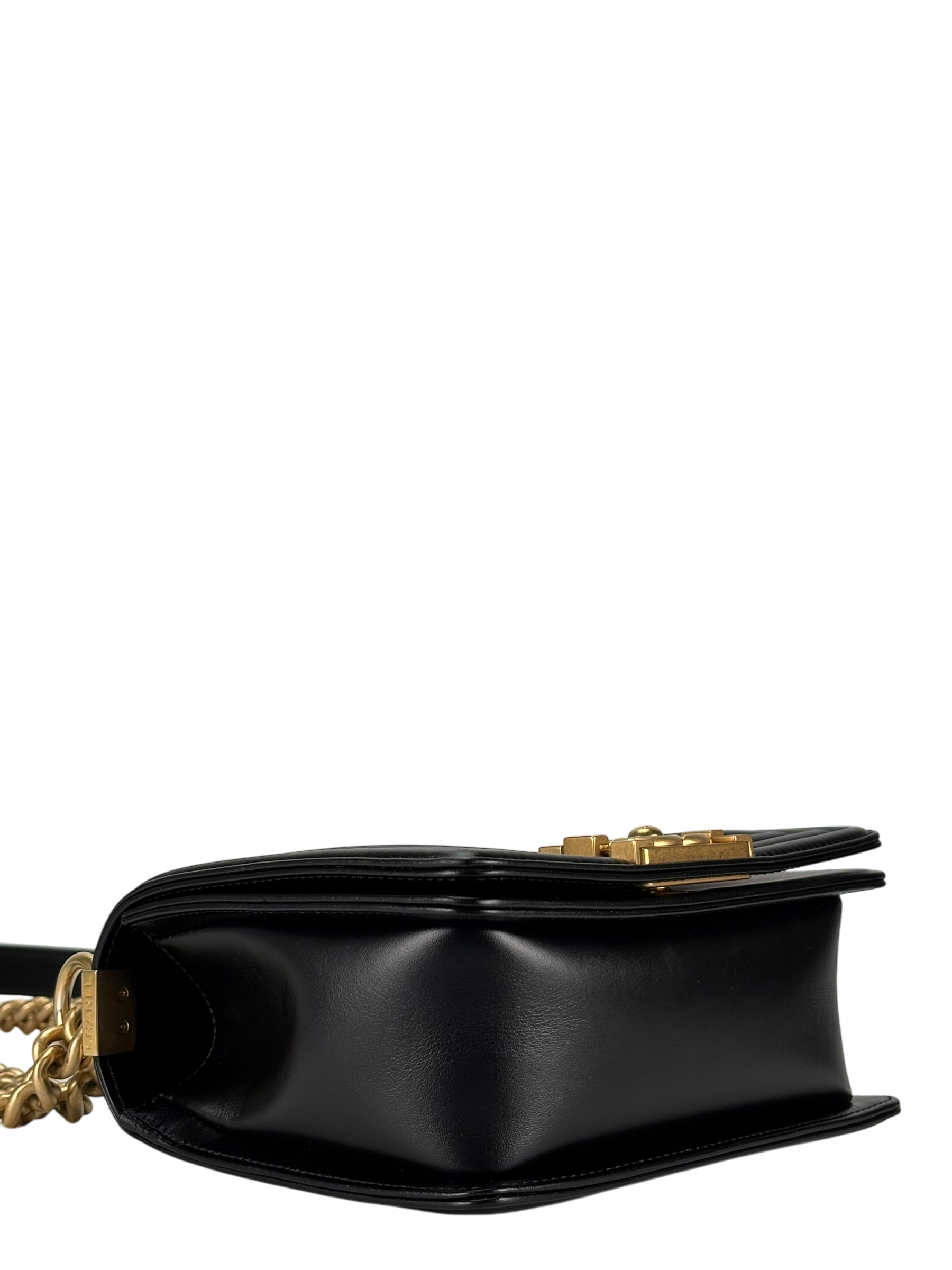 CHANEL -  Small Boy Flap Bag Black Lambskin Metal Gold