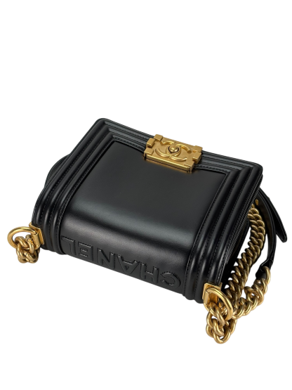 CHANEL -  Small Boy Flap Bag Black Lambskin Metal Gold