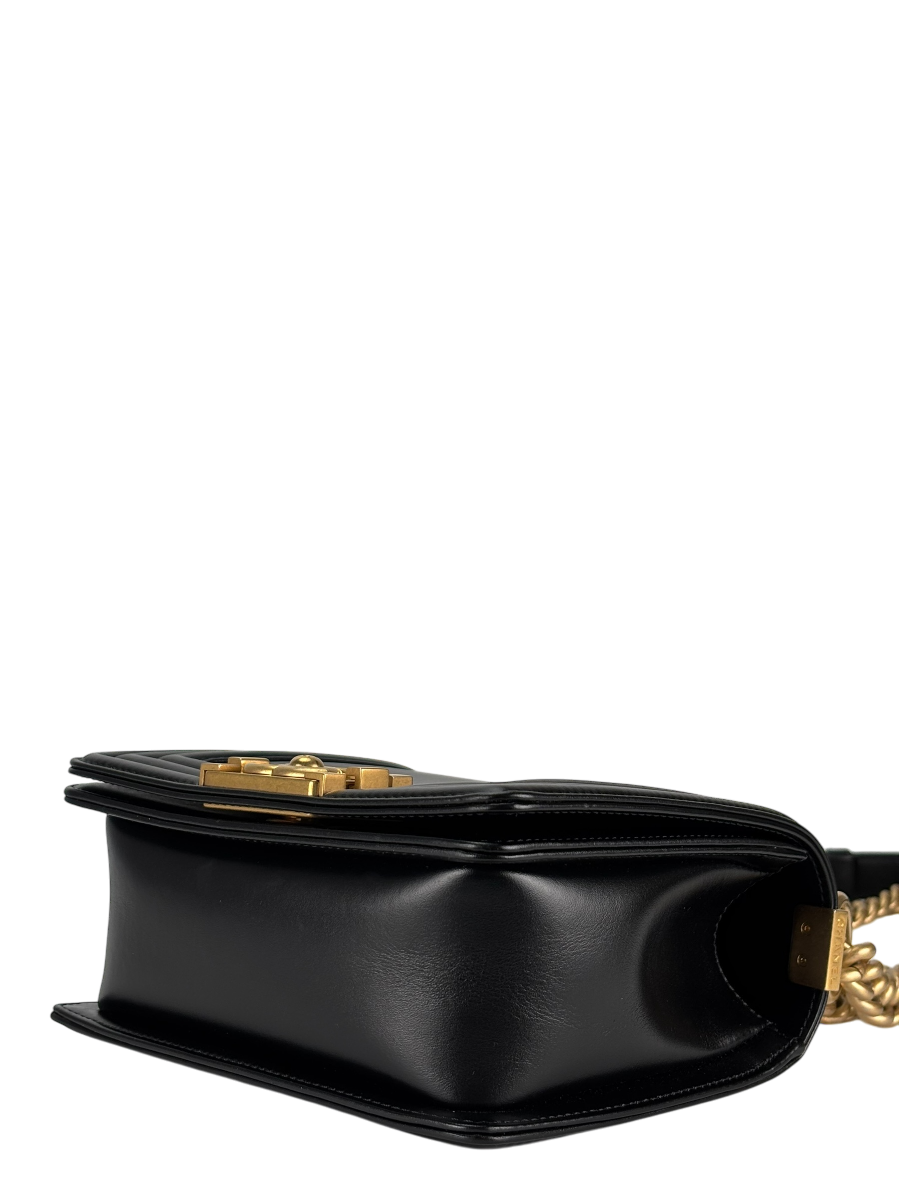 CHANEL -  Small Boy Flap Bag Black Lambskin Metal Gold