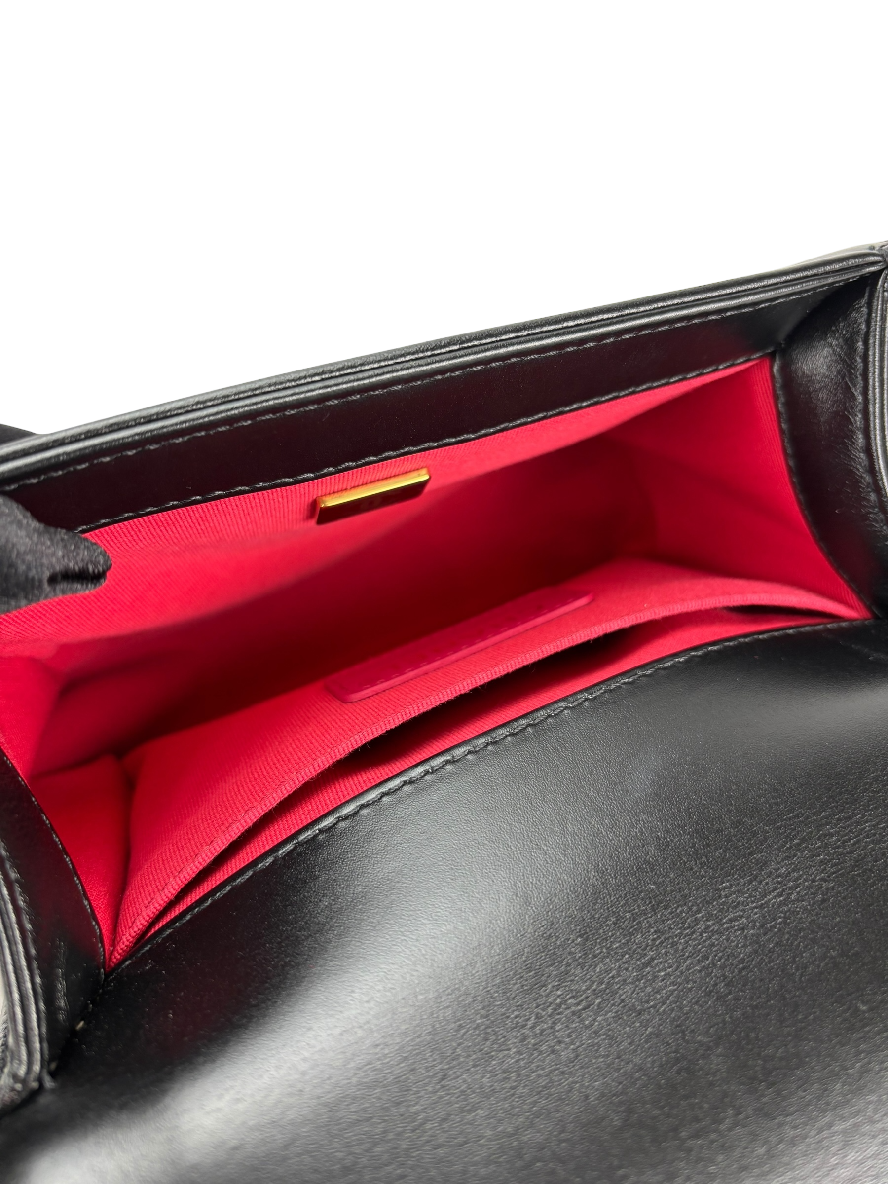 CHANEL -  Small Boy Flap Bag Black Lambskin Metal Gold