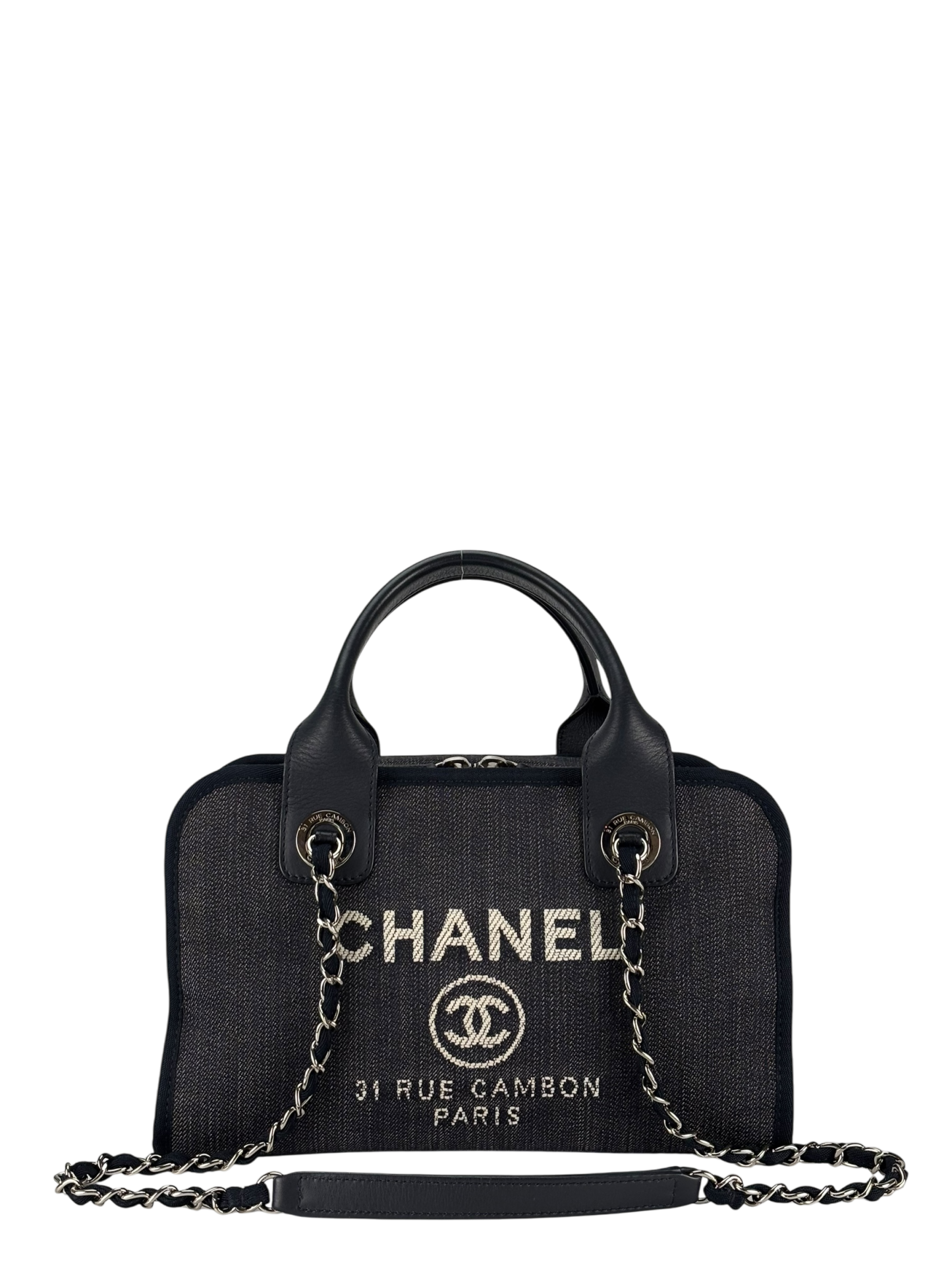 CHANEL - Navy Deauville Chain Bowling Bag