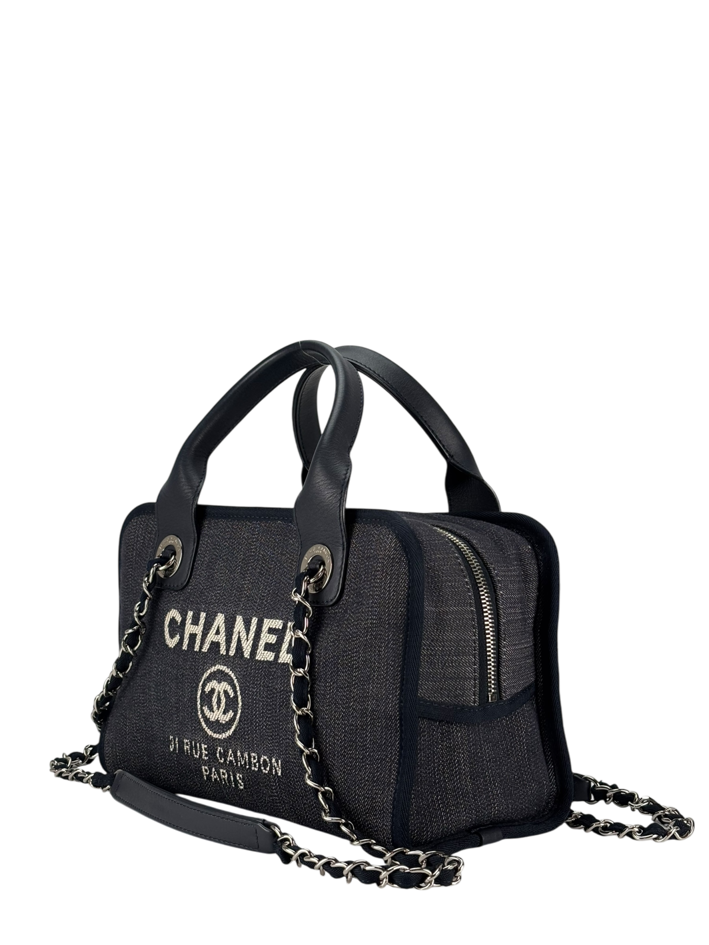 CHANEL - Navy Deauville Chain Bowling Bag