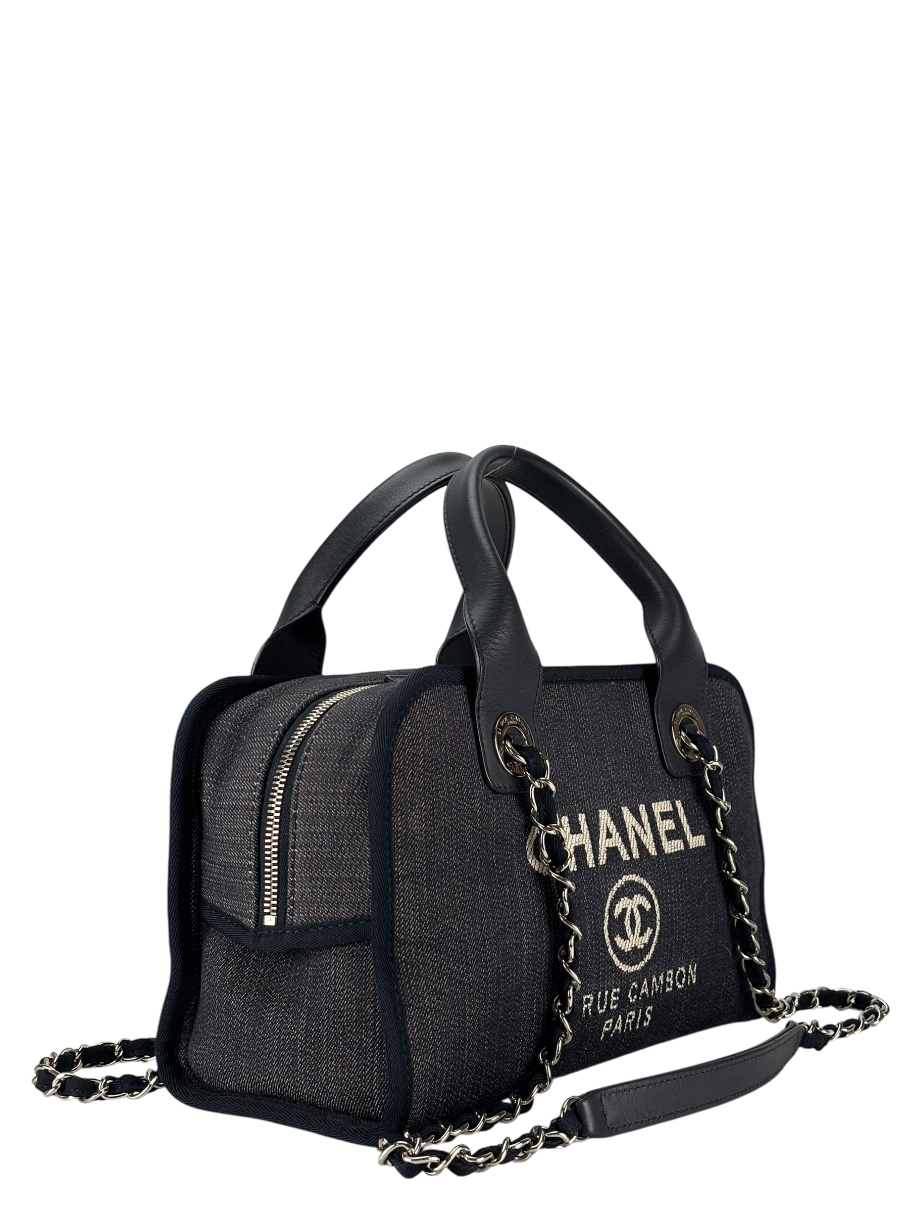 CHANEL - Navy Deauville Chain Bowling Bag