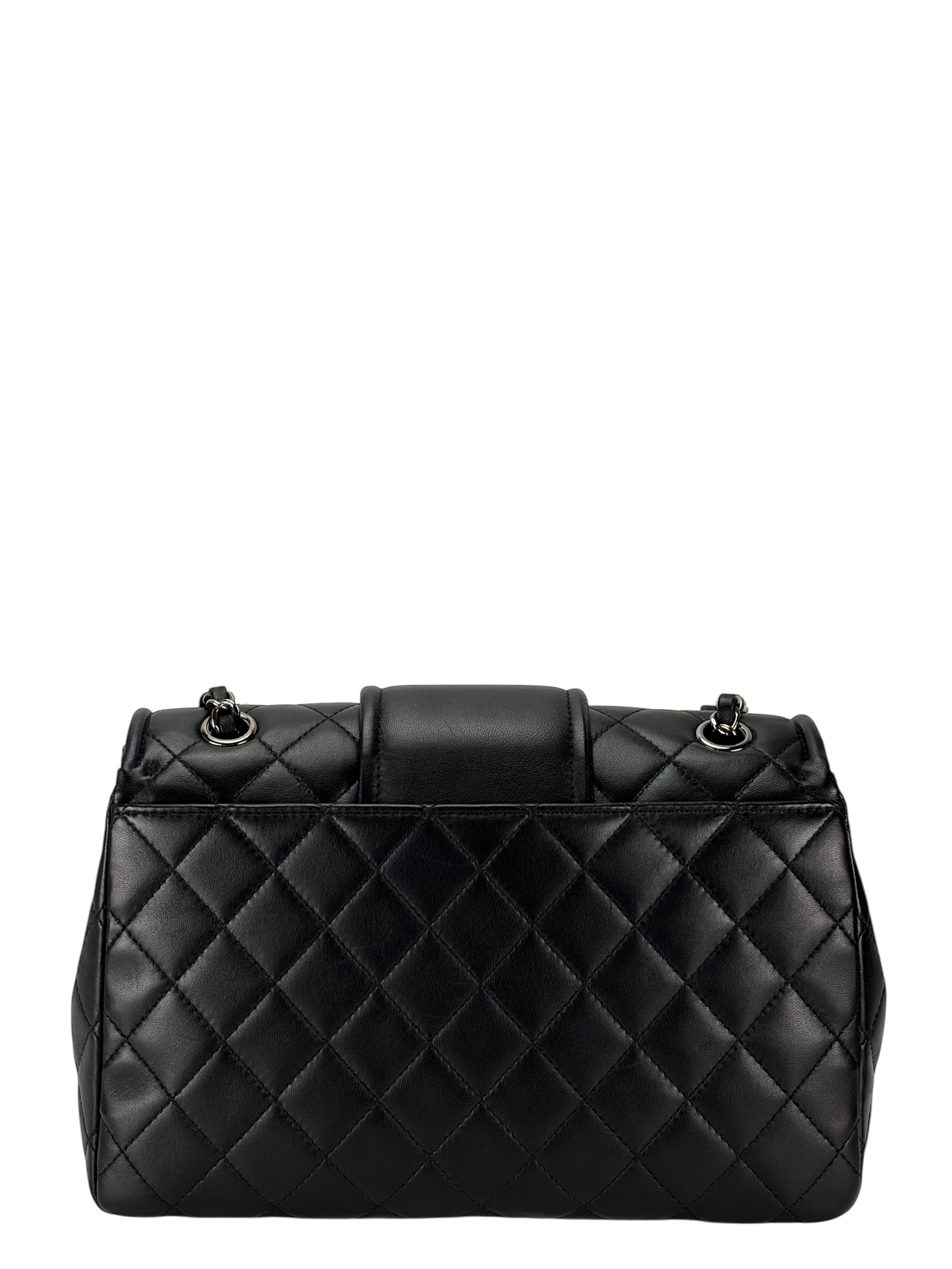 CHANEL -  Black Lambskin Matelasse Chain Shoulder Bag Sliver Hardware