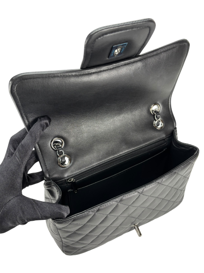 CHANEL -  Black Lambskin Matelasse Chain Shoulder Bag Sliver Hardware