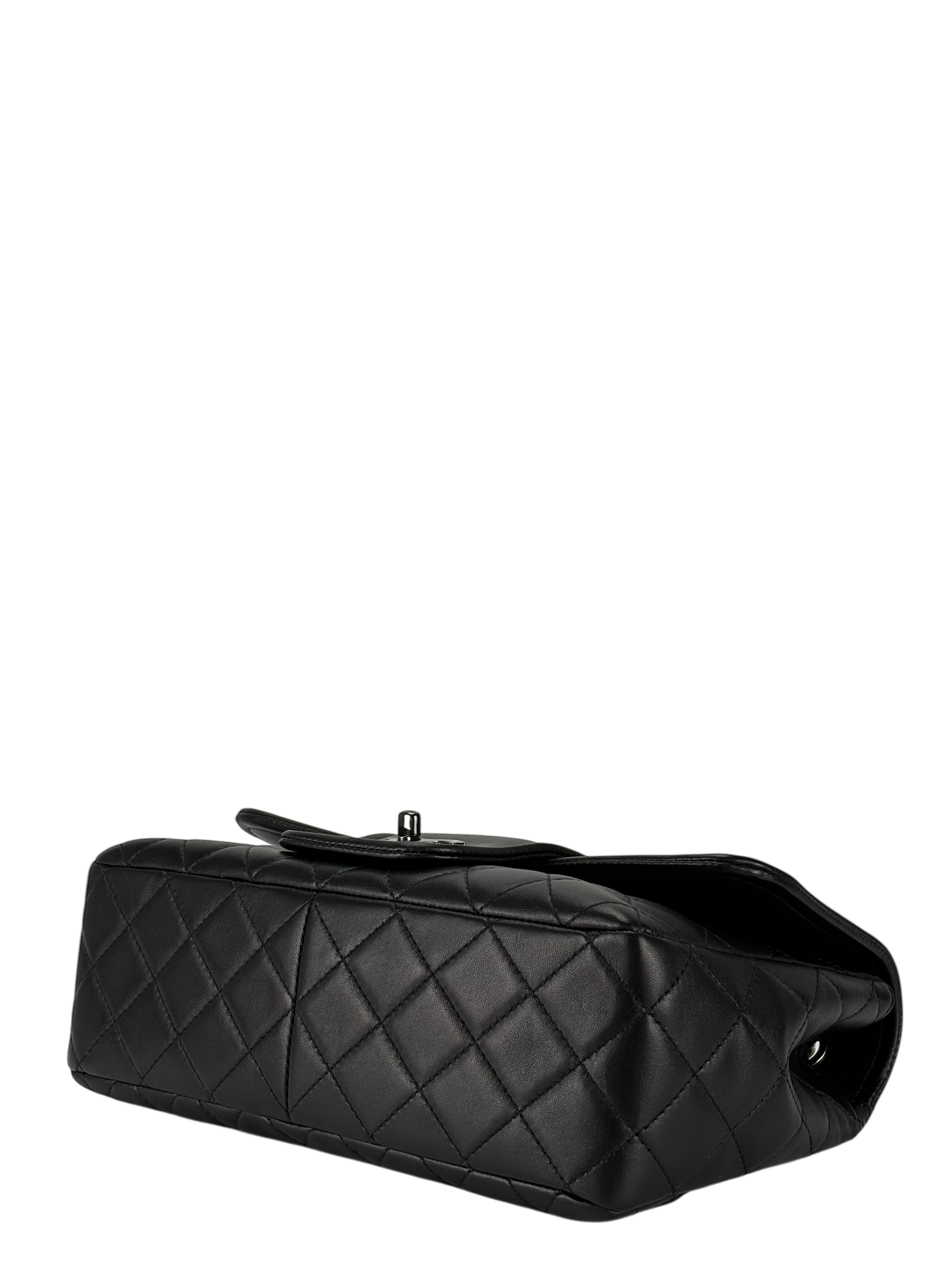 CHANEL -  Black Lambskin Matelasse Chain Shoulder Bag Sliver Hardware