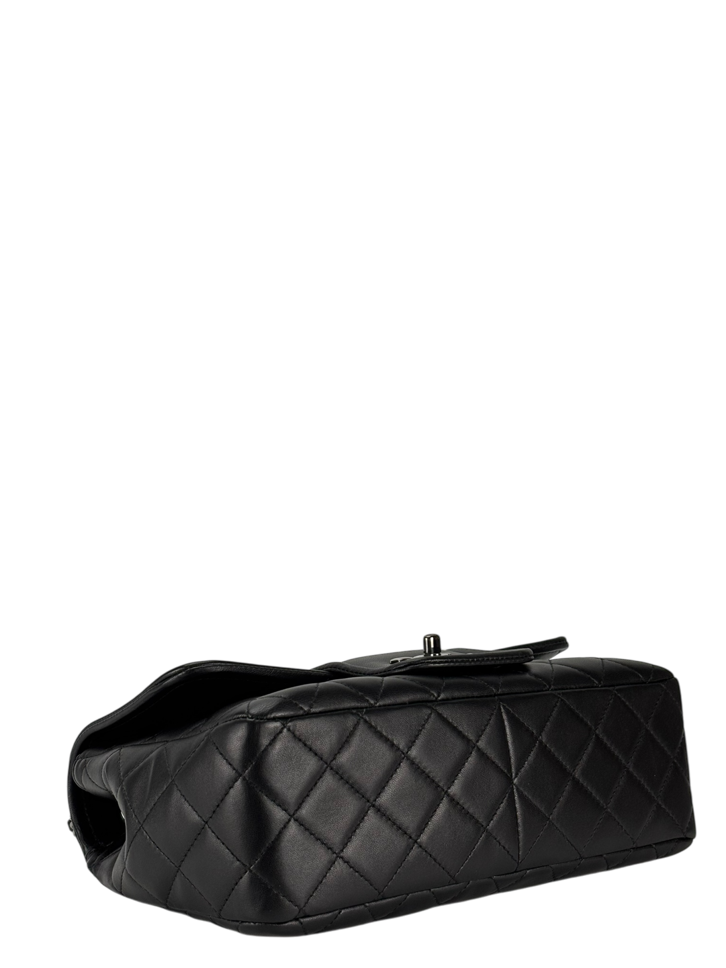 CHANEL -  Black Lambskin Matelasse Chain Shoulder Bag Sliver Hardware