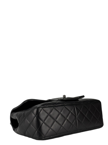 CHANEL -  Black Lambskin Matelasse Chain Shoulder Bag Sliver Hardware