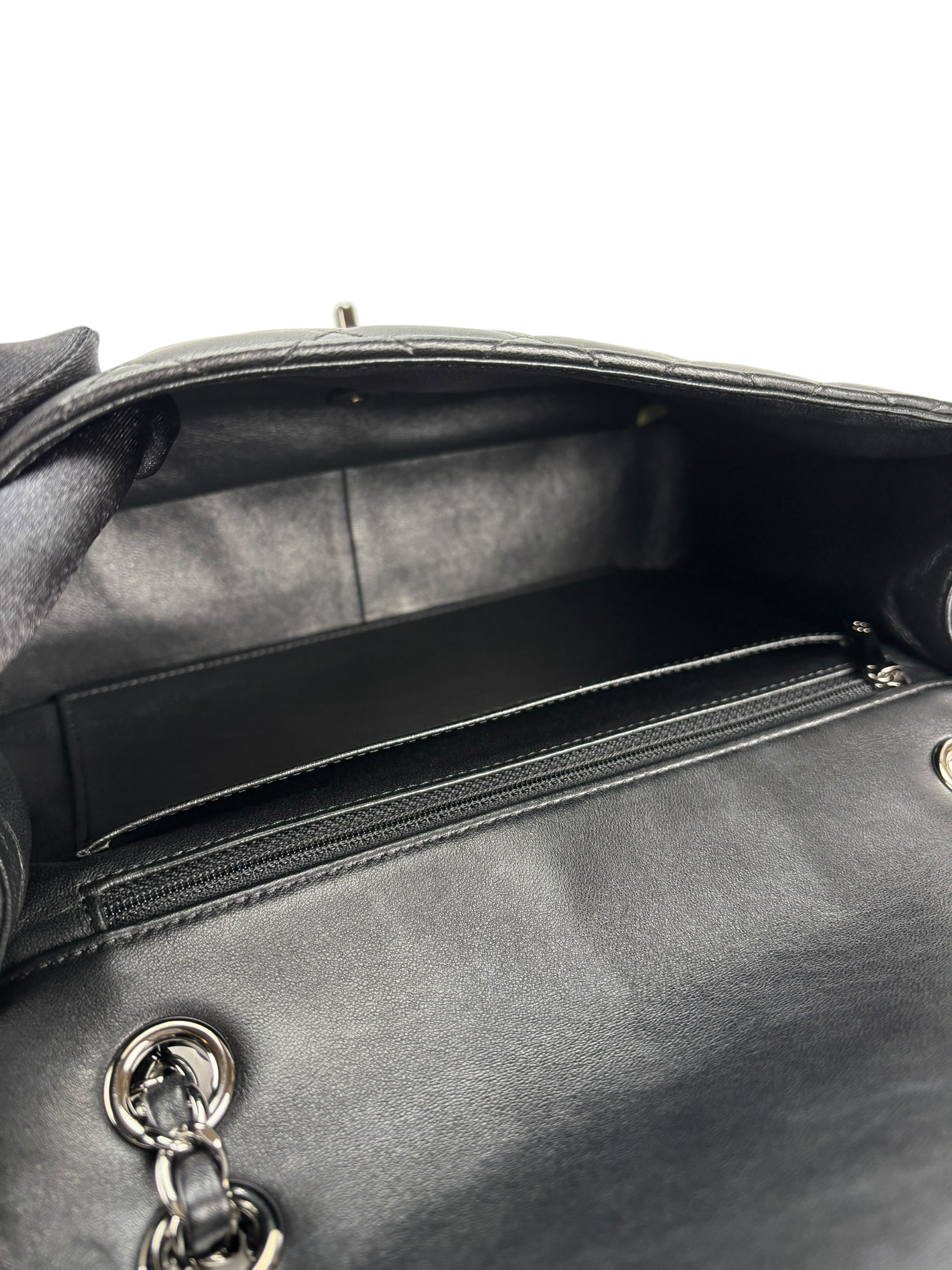 CHANEL -  Black Lambskin Matelasse Chain Shoulder Bag Sliver Hardware