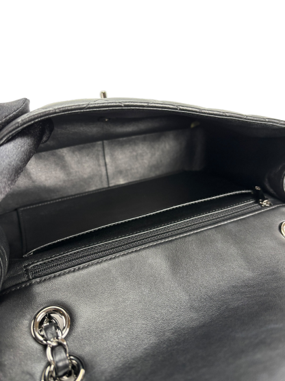 CHANEL -  Black Lambskin Matelasse Chain Shoulder Bag Sliver Hardware