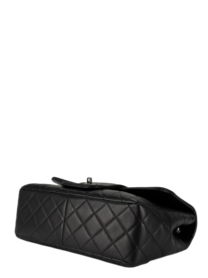 CHANEL -  Black Lambskin Matelasse Chain Shoulder Bag Sliver Hardware