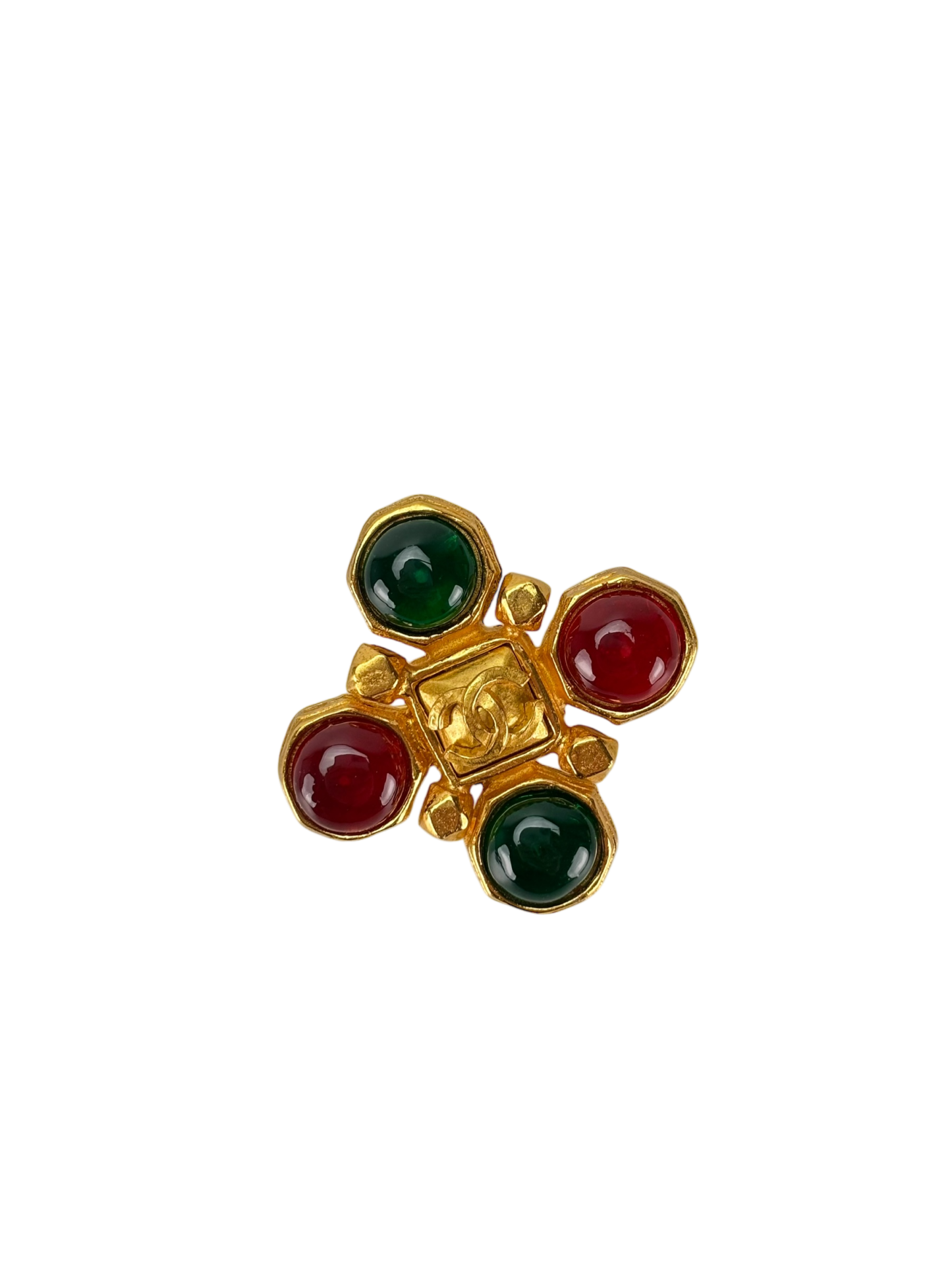 CHANEL -  97A Gripoix Gold Green Red Coco Mark Brooch