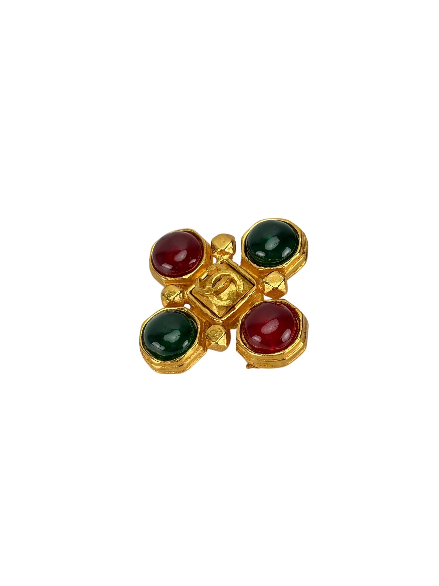 CHANEL -  97A Gripoix Gold Green Red Coco Mark Brooch