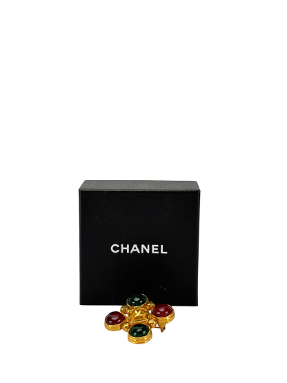 CHANEL -  97A Gripoix Gold Green Red Coco Mark Brooch