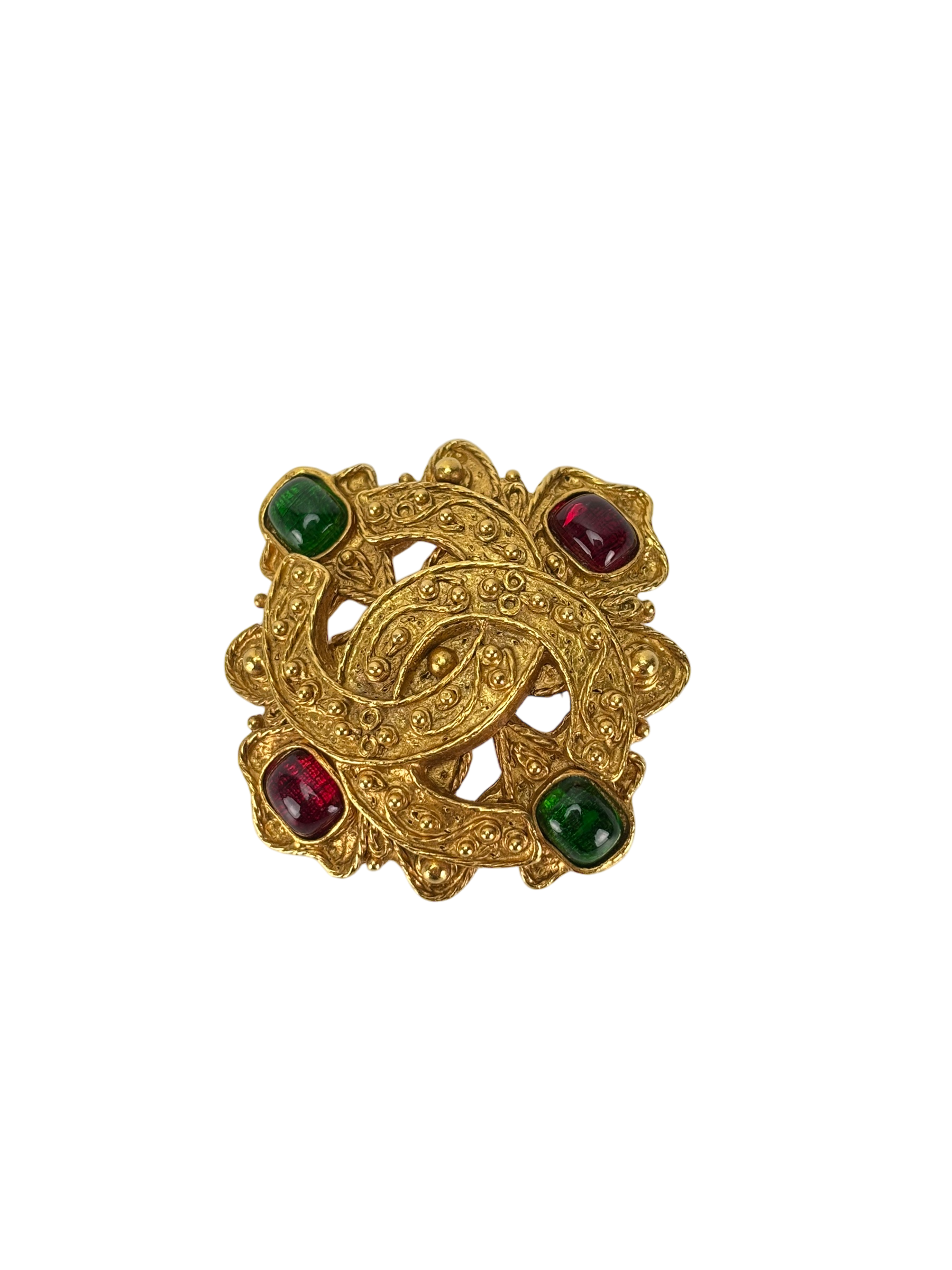 CHANEL -   Coco Mark Gripoa 94A Brooch GP x Color Stone Gold