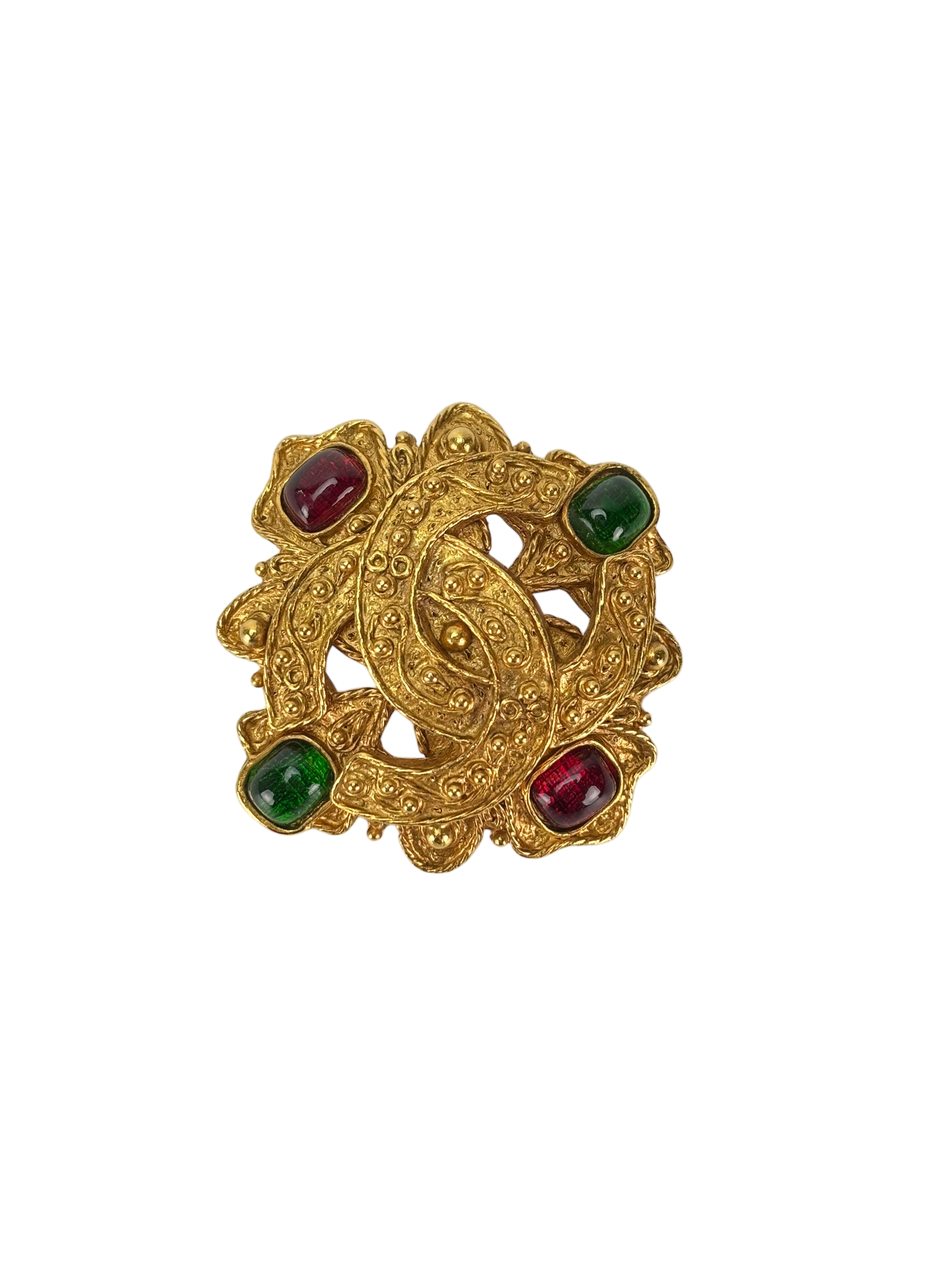 CHANEL -   Coco Mark Gripoa 94A Brooch GP x Color Stone Gold