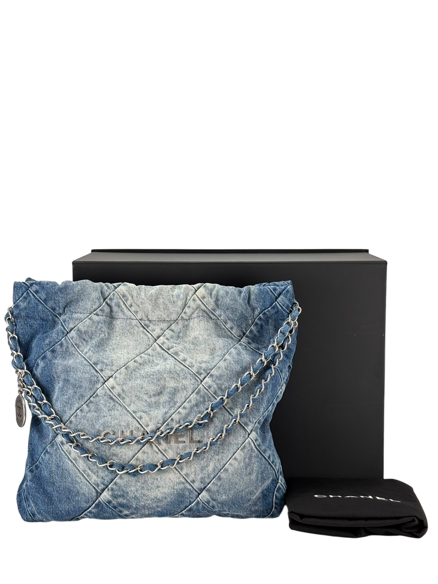CHANEL - 22 Bag Small Denim Sliver Hardware