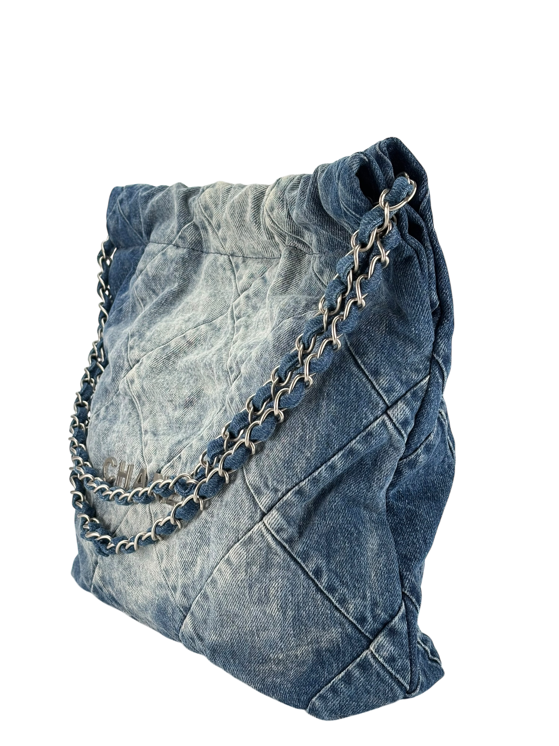 CHANEL - 22 Bag Small Denim Sliver Hardware