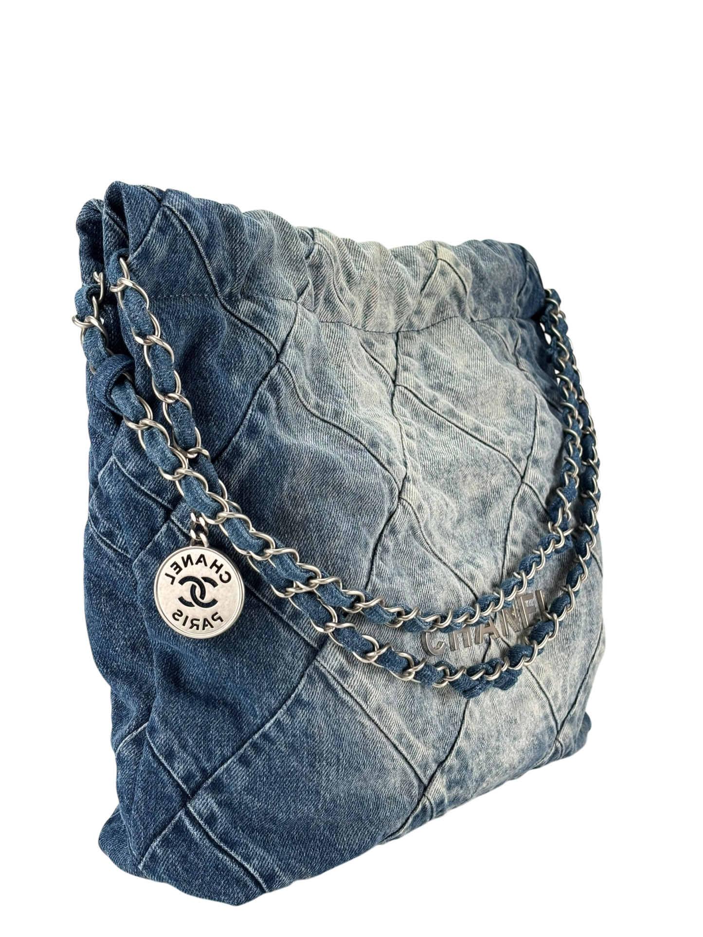 CHANEL - 22 Bag Small Denim Sliver Hardware