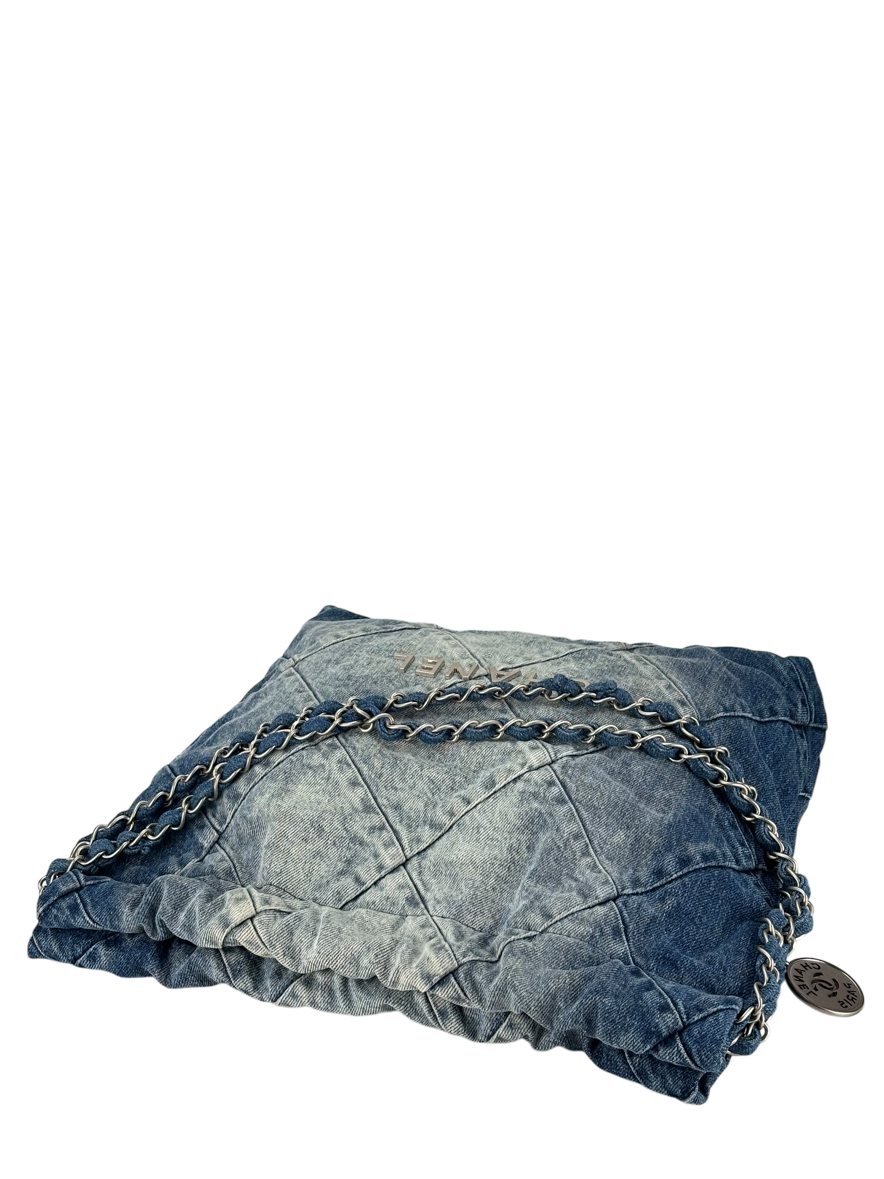 CHANEL - 22 Bag Small Denim Sliver Hardware
