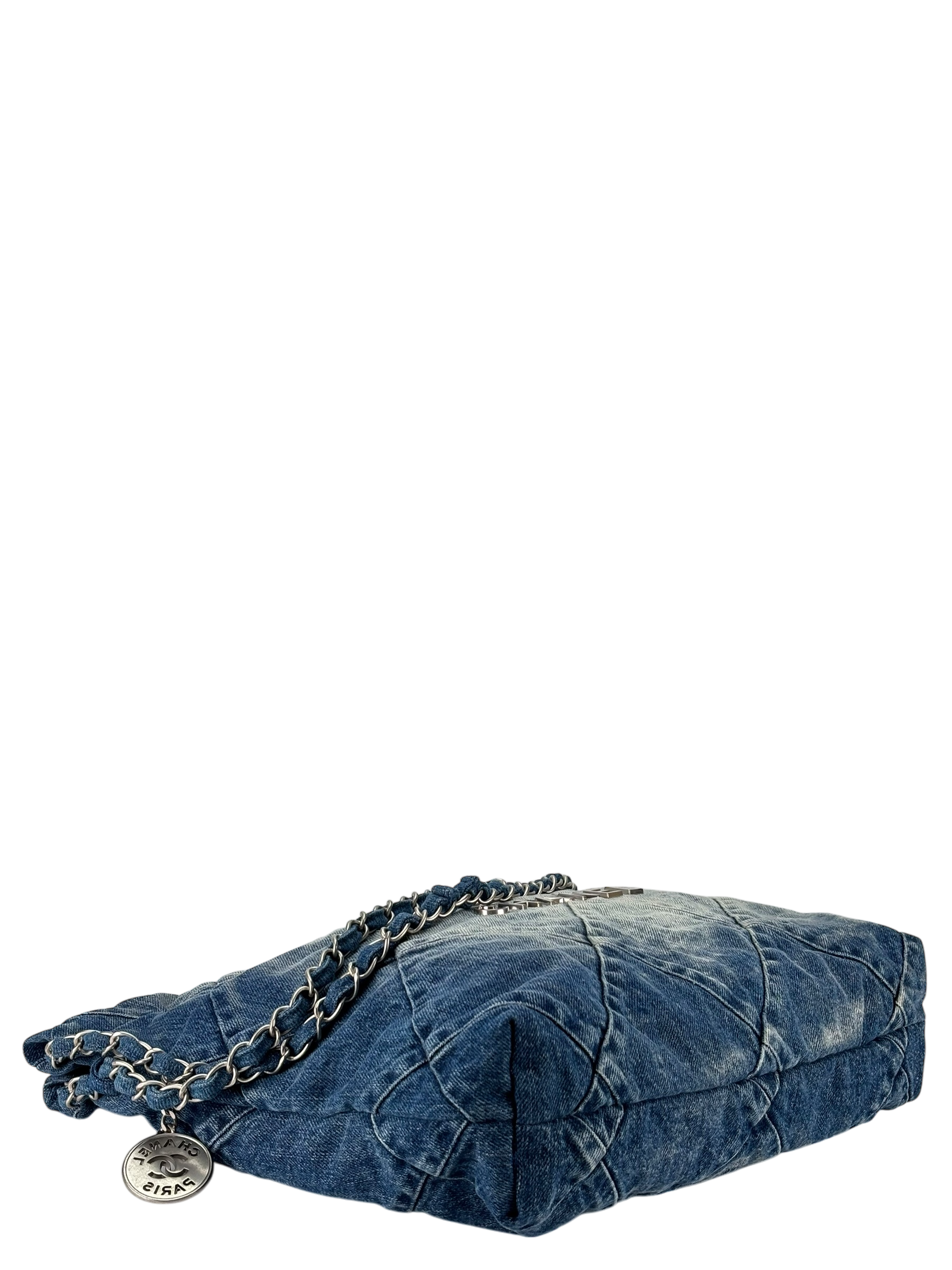 CHANEL - 22 Bag Small Denim Sliver Hardware