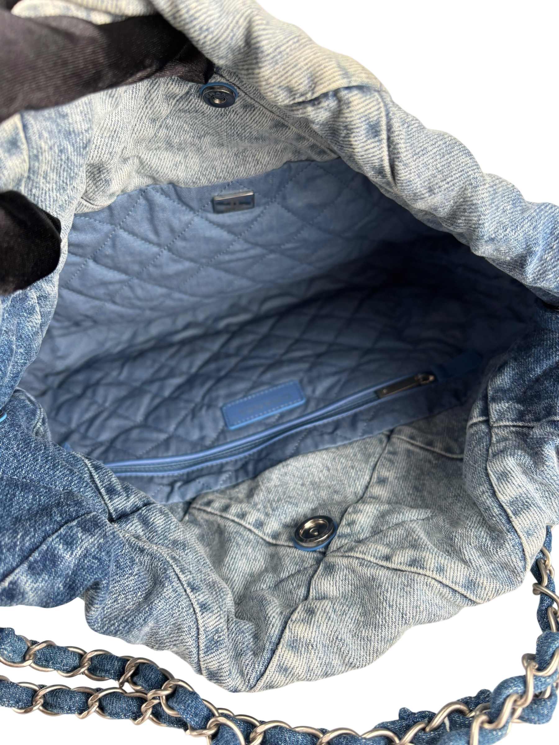 CHANEL - 22 Bag Small Denim Sliver Hardware