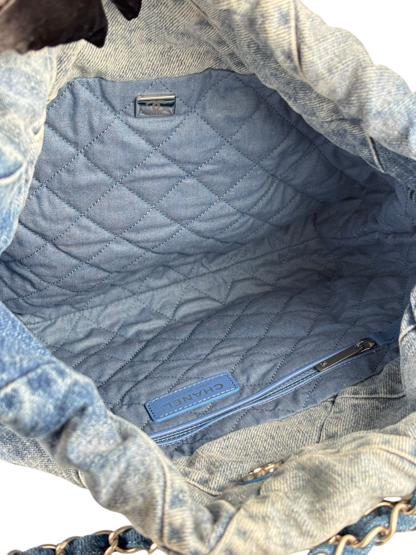 CHANEL - 22 Bag Small Denim Sliver Hardware