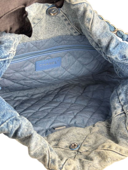 CHANEL - 22 Bag Small Denim Sliver Hardware