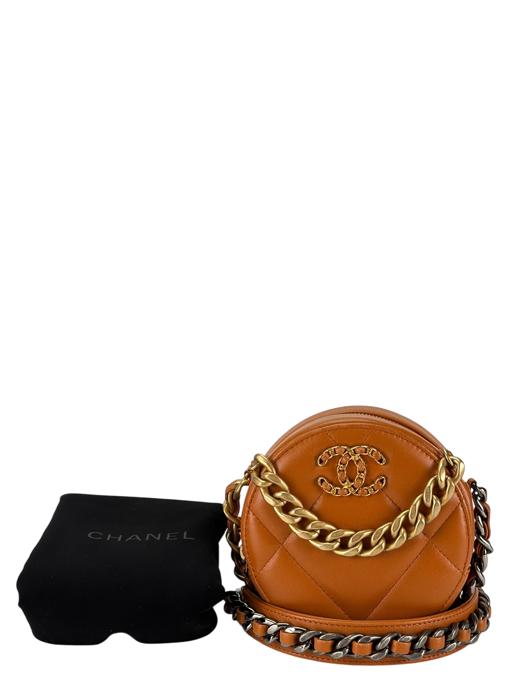 CHANEL - Brown Calfskin 19 Round Clutch With Chain